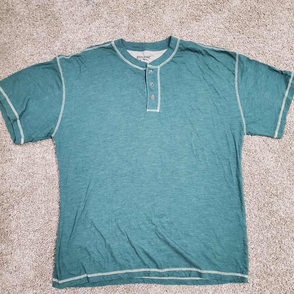 Rustic Ridge Green Tan Stitch Short Sleeve Half Button Mens Shirt XL  Good pre o